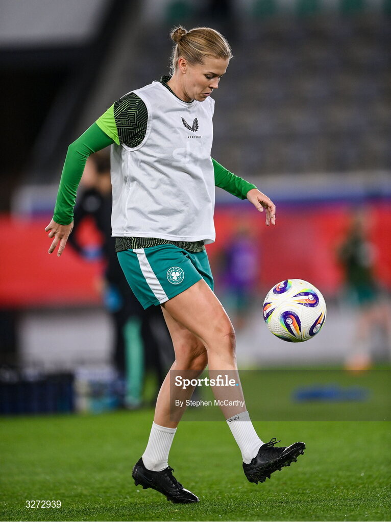 28 October 2025; Ruesha Littlejohn of Republic of Ireland before the UEFA Women's Nations League A/B promotion/relegation play-off second leg match between Belgium and Republic of Ireland at The King Power At Den Dreef Stadium in Leuven, Belgium. Photo by Stephen McCarthy/Sportsfile