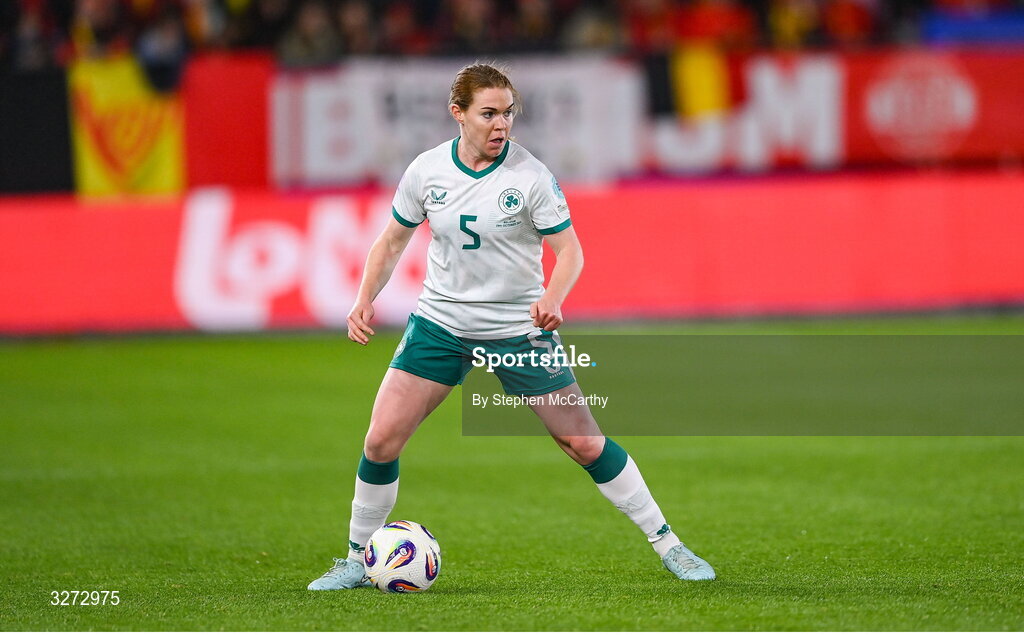 28 October 2025; Aoife Mannion of Republic of Ireland during the UEFA Women's Nations League A/B promotion/relegation play-off second leg match between Belgium and Republic of Ireland at The King Power At Den Dreef Stadium in Leuven, Belgium. Photo by Stephen McCarthy/Sportsfile