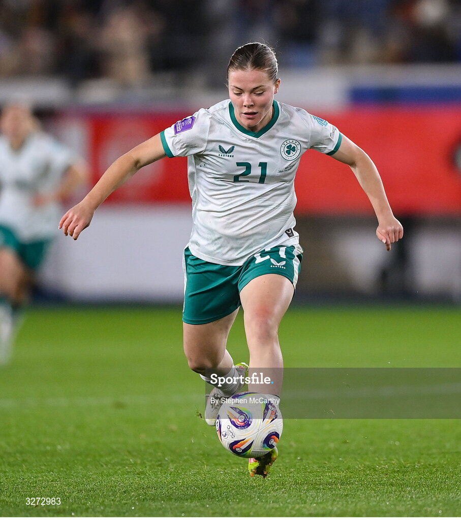 28 October 2025; Emily Murphy of Republic of Ireland during the UEFA Women's Nations League A/B promotion/relegation play-off second leg match between Belgium and Republic of Ireland at The King Power At Den Dreef Stadium in Leuven, Belgium. Photo by Stephen McCarthy/Sportsfile