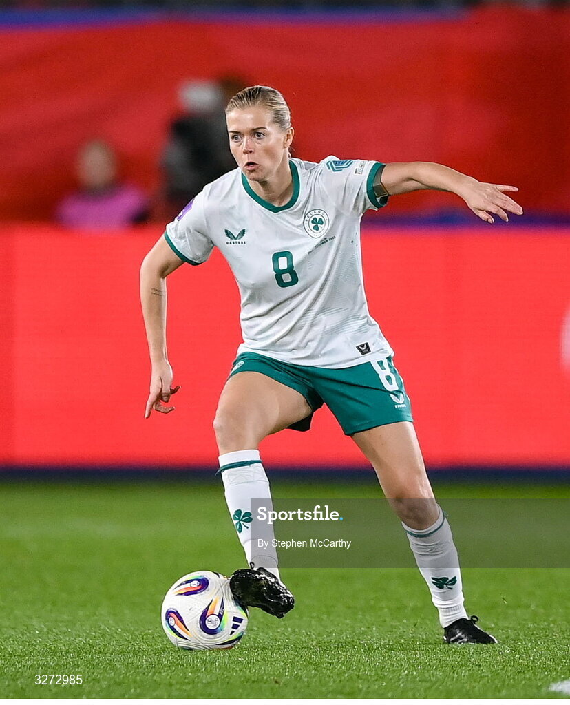 28 October 2025; Ruesha Littlejohn of Republic of Ireland during the UEFA Women's Nations League A/B promotion/relegation play-off second leg match between Belgium and Republic of Ireland at The King Power At Den Dreef Stadium in Leuven, Belgium. Photo by Stephen McCarthy/Sportsfile