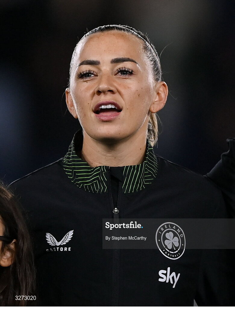 28 October 2025; Katie McCabe of Republic of Ireland before the UEFA Women's Nations League A/B promotion/relegation play-off second leg match between Belgium and Republic of Ireland at The King Power At Den Dreef Stadium in Leuven, Belgium. Photo by Stephen McCarthy/Sportsfile