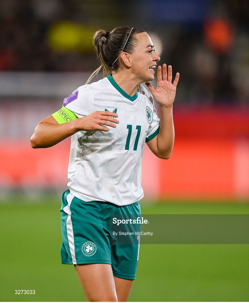 28 October 2025; Katie McCabe of Republic of Ireland during the UEFA Women's Nations League A/B promotion/relegation play-off second leg match between Belgium and Republic of Ireland at The King Power At Den Dreef Stadium in Leuven, Belgium. Photo by Stephen McCarthy/Sportsfile