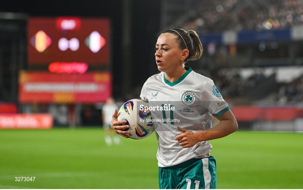 28 October 2025; Katie McCabe of Republic of Ireland during the UEFA Women's Nations League A/B promotion/relegation play-off second leg match between Belgium and Republic of Ireland at The King Power At Den Dreef Stadium in Leuven, Belgium. Photo by Stephen McCarthy/Sportsfile