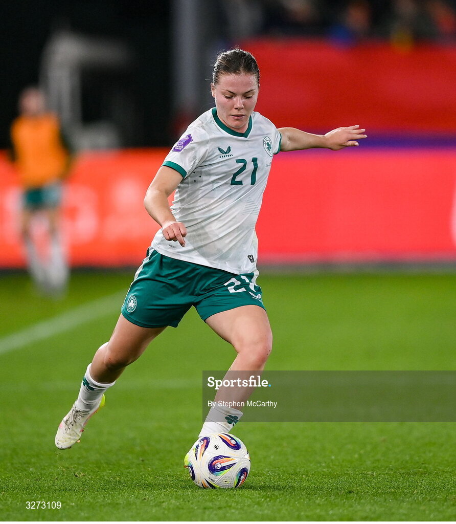 28 October 2025; Emily Murphy of Republic of Ireland during the UEFA Women's Nations League A/B promotion/relegation play-off second leg match between Belgium and Republic of Ireland at The King Power At Den Dreef Stadium in Leuven, Belgium. Photo by Stephen McCarthy/Sportsfile
