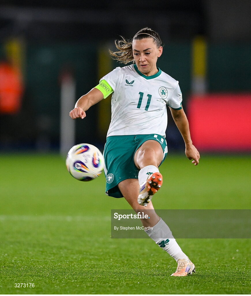28 October 2025; Katie McCabe of Republic of Ireland during the UEFA Women's Nations League A/B promotion/relegation play-off second leg match between Belgium and Republic of Ireland at The King Power At Den Dreef Stadium in Leuven, Belgium. Photo by Stephen McCarthy/Sportsfile
