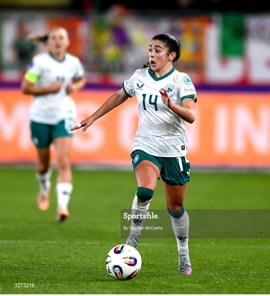 28 October 2025; Marissa Sheva of Republic of Ireland during the UEFA Women's Nations League A/B promotion/relegation play-off second leg match between Belgium and Republic of Ireland at The King Power At Den Dreef Stadium in Leuven, Belgium. Photo by Stephen McCarthy/Sportsfile