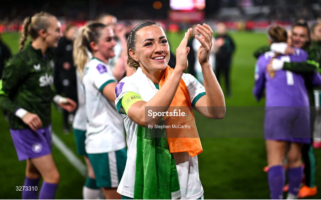 28 October 2025; Katie McCabe of Republic of Ireland after the UEFA Women's Nations League A/B promotion/relegation play-off second leg match between Belgium and Republic of Ireland at The King Power At Den Dreef Stadium in Leuven, Belgium. Photo by Stephen McCarthy/Sportsfile