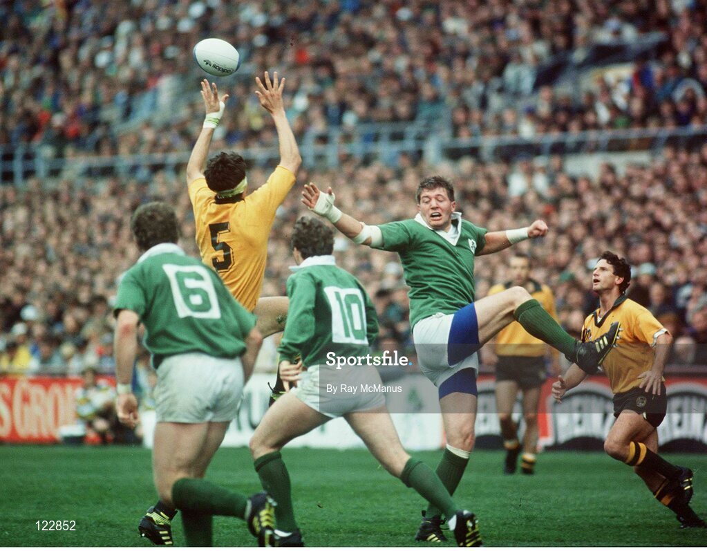 20 October 1991; Neil Francis, Ireland, in action against John Eales, Australia. Rugby World Cup 1991, Ireland v Australia, Lansdowne Road, Dublin. Picture credit; Ray McManus / SPORTSFILE