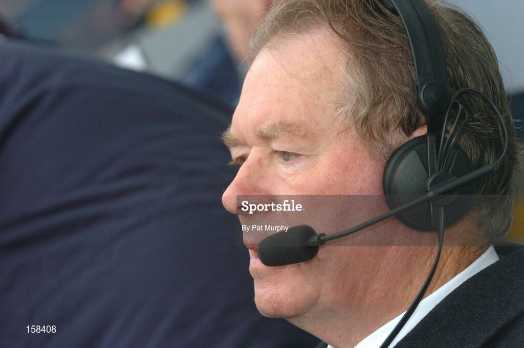17 October 2004; Micheal O Muircheartaigh, RTE Radio Commentator. Coca Cola International Rules Series 2004, First Test, Ireland v Australia, Croke Park, Dublin. Picture credit; Pat Murphy / SPORTSFILE *** Local Caption *** Any photograph taken by SPORTSFILE during, or in connection with, the 2004 Coca Cola International Rules Series, which displays GAA logos or contains an image or part of an image of any GAA intellectual property, or, which contains images of a GAA player/players in their playing uniforms, may only be used for editorial and non-advertising purposes.  Use of photographs for advertising, as posters or for purchase separately is strictly prohibited unless prior written approval has been obtained from the Gaelic Athletic Association.