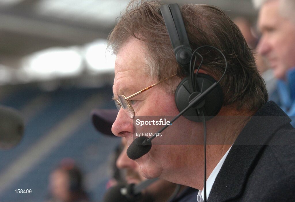 17 October 2004; Michael O'Muircheartaigh, RTE Radio Commentator. Coca Cola International Rules Series 2004, First Test, Ireland v Australia, Croke Park, Dublin. Picture credit; Pat Murphy / SPORTSFILE *** Local Caption *** Any photograph taken by SPORTSFILE during, or in connection with, the 2004 Coca Cola International Rules Series, which displays GAA logos or contains an image or part of an image of any GAA intellectual property, or, which contains images of a GAA player/players in their playing uniforms, may only be used for editorial and non-advertising purposes.  Use of photographs for advertising, as posters or for purchase separately is strictly prohibited unless prior written approval has been obtained from the Gaelic Athletic Association.