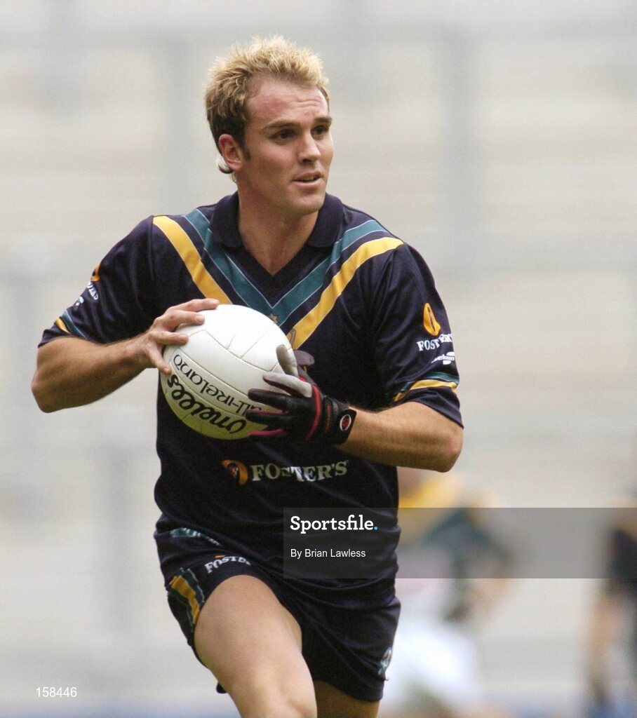 17 October 2004; Cameron Bruce, Australia. Coca Cola International Rules Series 2004, First Test, Ireland v Australia, Croke Park, Dublin. Picture credit; Brian Lawless / SPORTSFILE *** Local Caption *** Any photograph taken by SPORTSFILE during, or in connection with, the 2004 Coca Cola International Rules Series which displays GAA logos or contains an image or part of an image of any GAA intellectual property, or, which contains images of a GAA player/players in their playing uniforms, may only be used for editorial and non-advertising purposes.  Use of photographs for advertising, as posters or for purchase separately is strictly prohibited unless prior written approval has been obtained from the Gaelic Athletic Association.