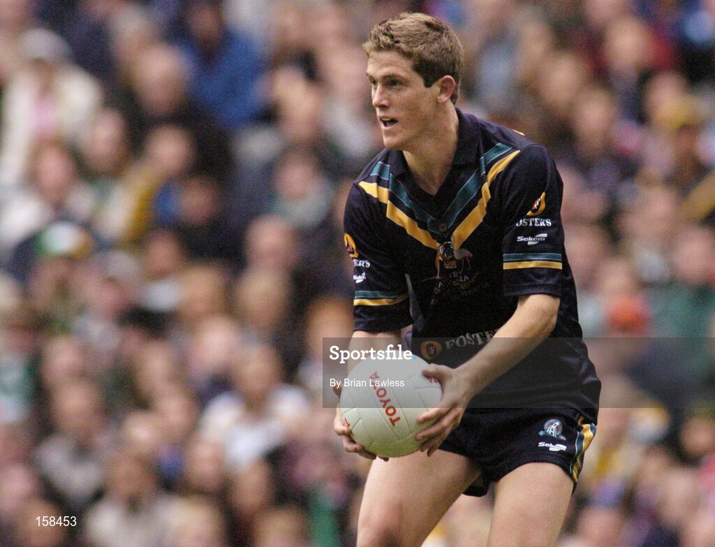 17 October 2004; Nick Dal Santo, Australia. Coca Cola International Rules Series 2004, First Test, Ireland v Australia, Croke Park, Dublin. Picture credit; Brian Lawless / SPORTSFILE *** Local Caption *** Any photograph taken by SPORTSFILE during, or in connection with, the 2004 Coca Cola International Rules Series which displays GAA logos or contains an image or part of an image of any GAA intellectual property, or, which contains images of a GAA player/players in their playing uniforms, may only be used for editorial and non-advertising purposes.  Use of photographs for advertising, as posters or for purchase separately is strictly prohibited unless prior written approval has been obtained from the Gaelic Athletic Association.