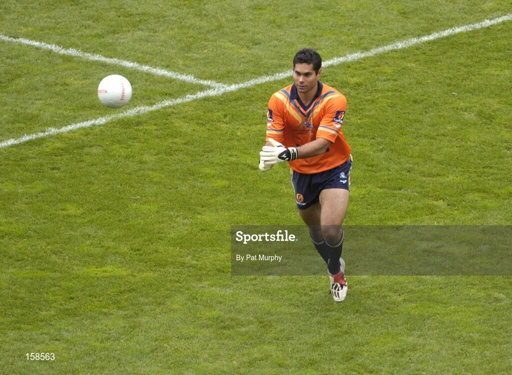 17 October 2004; Mal Michael, Australian goalkeeper. Coca Cola International Rules Series 2004, First Test, Ireland v Australia, Croke Park, Dublin. Picture credit; Pat Murphy / SPORTSFILE *** Local Caption *** Any photograph taken by SPORTSFILE during, or in connection with, the 2004 Coca Cola International Rules Series, which displays GAA logos or contains an image or part of an image of any GAA intellectual property, or, which contains images of a GAA player/players in their playing uniforms, may only be used for editorial and non-advertising purposes.  Use of photographs for advertising, as posters or for purchase separately is strictly prohibited unless prior written approval has been obtained from the Gaelic Athletic Association.