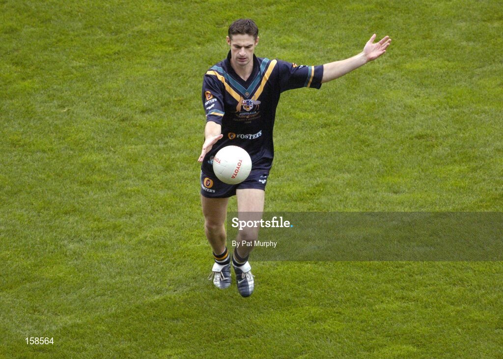 17 October 2004; Brady Rawlings, Australia. Coca Cola International Rules Series 2004, First Test, Ireland v Australia, Croke Park, Dublin. Picture credit; Pat Murphy / SPORTSFILE *** Local Caption *** Any photograph taken by SPORTSFILE during, or in connection with, the 2004 Coca Cola International Rules Series, which displays GAA logos or contains an image or part of an image of any GAA intellectual property, or, which contains images of a GAA player/players in their playing uniforms, may only be used for editorial and non-advertising purposes.  Use of photographs for advertising, as posters or for purchase separately is strictly prohibited unless prior written approval has been obtained from the Gaelic Athletic Association.