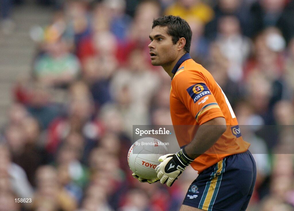 17 October 2004; Mal Michael, Australia. Coca Cola International Rules Series 2004, First Test, Ireland v Australia, Croke Park, Dublin. Picture credit; Brendan Moran / SPORTSFILE *** Local Caption *** Any photograph taken by SPORTSFILE during, or in connection with, the 2004 Coca Cola International Rules Series which displays GAA logos or contains an image or part of an image of any GAA intellectual property, or, which contains images of a GAA player/players in their playing uniforms, may only be used for editorial and non-advertising purposes.  Use of photographs for advertising, as posters or for purchase separately is strictly prohibited unless prior written approval has been obtained from the Gaelic Athletic Association.