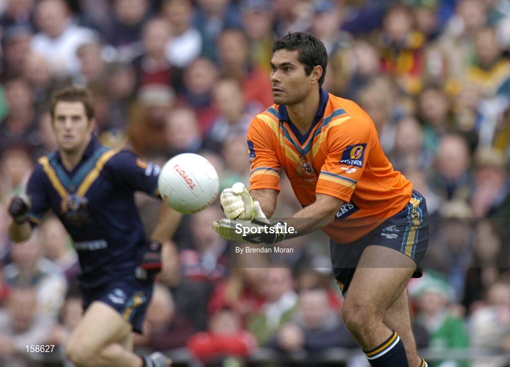 17 October 2004; Mal Michael, Australia. Coca Cola International Rules Series 2004, First Test, Ireland v Australia, Croke Park, Dublin. Picture credit; Brendan Moran / SPORTSFILE *** Local Caption *** Any photograph taken by SPORTSFILE during, or in connection with, the 2004 Coca Cola International Rules Series which displays GAA logos or contains an image or part of an image of any GAA intellectual property, or, which contains images of a GAA player/players in their playing uniforms, may only be used for editorial and non-advertising purposes.  Use of photographs for advertising, as posters or for purchase separately is strictly prohibited unless prior written approval has been obtained from the Gaelic Athletic Association.