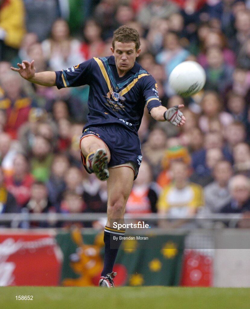17 October 2004; Luke Ball, Australia. Coca Cola International Rules Series 2004, First Test, Ireland v Australia, Croke Park, Dublin. Picture credit; Brendan Moran / SPORTSFILE *** Local Caption *** Any photograph taken by SPORTSFILE during, or in connection with, the 2004 Coca Cola International Rules Series which displays GAA logos or contains an image or part of an image of any GAA intellectual property, or, which contains images of a GAA player/players in their playing uniforms, may only be used for editorial and non-advertising purposes.  Use of photographs for advertising, as posters or for purchase separately is strictly prohibited unless prior written approval has been obtained from the Gaelic Athletic Association.