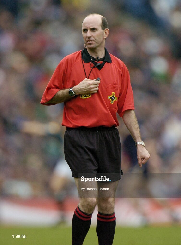 17 October 2004; Michael Collins, Referee. Coca Cola International Rules Series 2004, First Test, Ireland v Australia, Croke Park, Dublin. Picture credit; Brendan Moran / SPORTSFILE *** Local Caption *** Any photograph taken by SPORTSFILE during, or in connection with, the 2004 Coca Cola International Rules Series which displays GAA logos or contains an image or part of an image of any GAA intellectual property, or, which contains images of a GAA player/players in their playing uniforms, may only be used for editorial and non-advertising purposes.  Use of photographs for advertising, as posters or for purchase separately is strictly prohibited unless prior written approval has been obtained from the Gaelic Athletic Association.