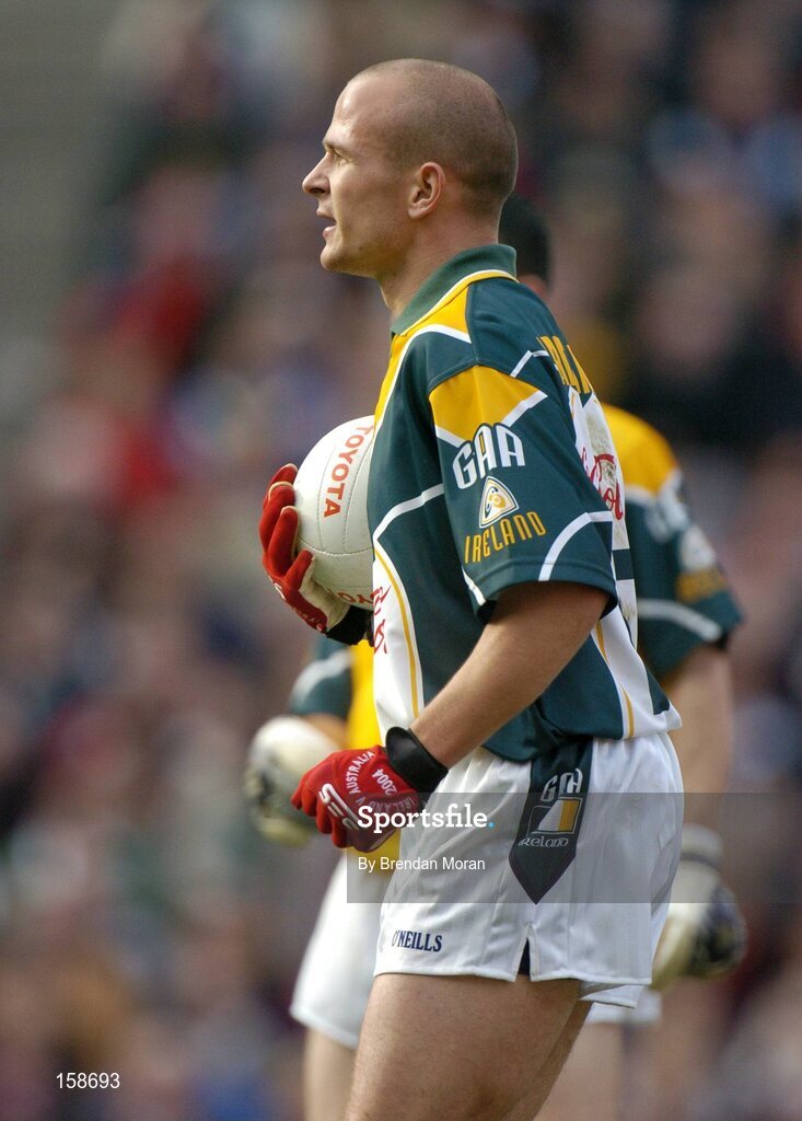 17 October 2004; Tom Kelly, Ireland. Coca Cola International Rules Series 2004, First Test, Ireland v Australia, Croke Park, Dublin. Picture credit; Brendan Moran / SPORTSFILE *** Local Caption *** Any photograph taken by SPORTSFILE during, or in connection with, the 2004 Coca Cola International Rules Series which displays GAA logos or contains an image or part of an image of any GAA intellectual property, or, which contains images of a GAA player/players in their playing uniforms, may only be used for editorial and non-advertising purposes.  Use of photographs for advertising, as posters or for purchase separately is strictly prohibited unless prior written approval has been obtained from the Gaelic Athletic Association.