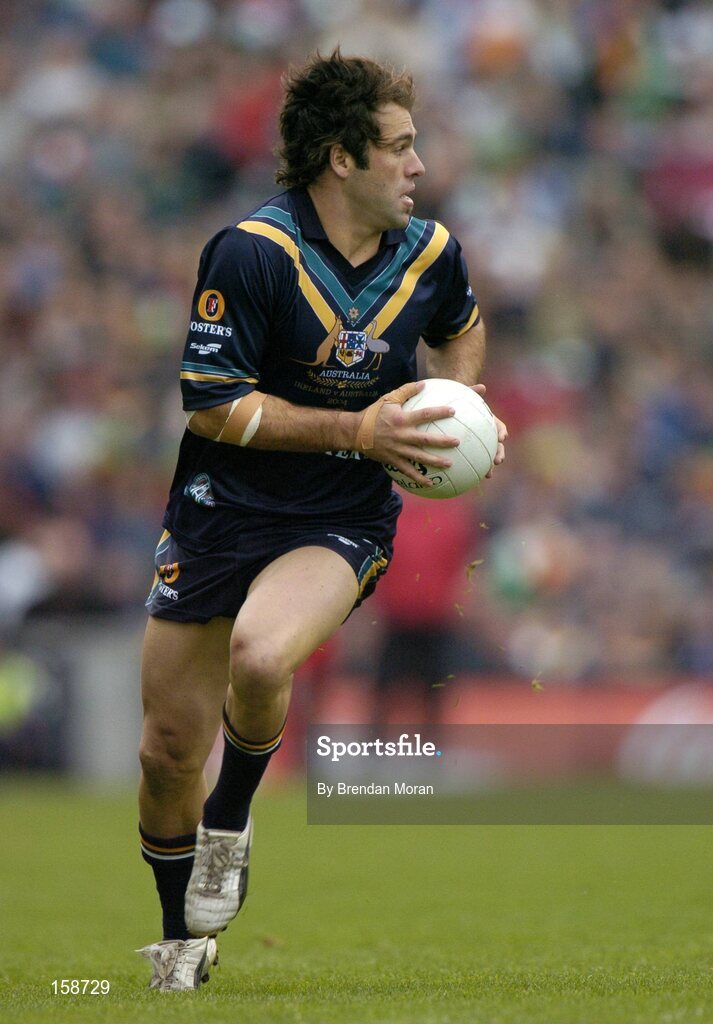17 October 2004; Dean Solomon, Australia. Coca Cola International Rules Series 2004, First Test, Ireland v Australia, Croke Park, Dublin. Picture credit; Brendan Moran / SPORTSFILE *** Local Caption *** Any photograph taken by SPORTSFILE during, or in connection with, the 2004 Coca Cola International Rules Series which displays GAA logos or contains an image or part of an image of any GAA intellectual property, or, which contains images of a GAA player/players in their playing uniforms, may only be used for editorial and non-advertising purposes.  Use of photographs for advertising, as posters or for purchase separately is strictly prohibited unless prior written approval has been obtained from the Gaelic Athletic Association.