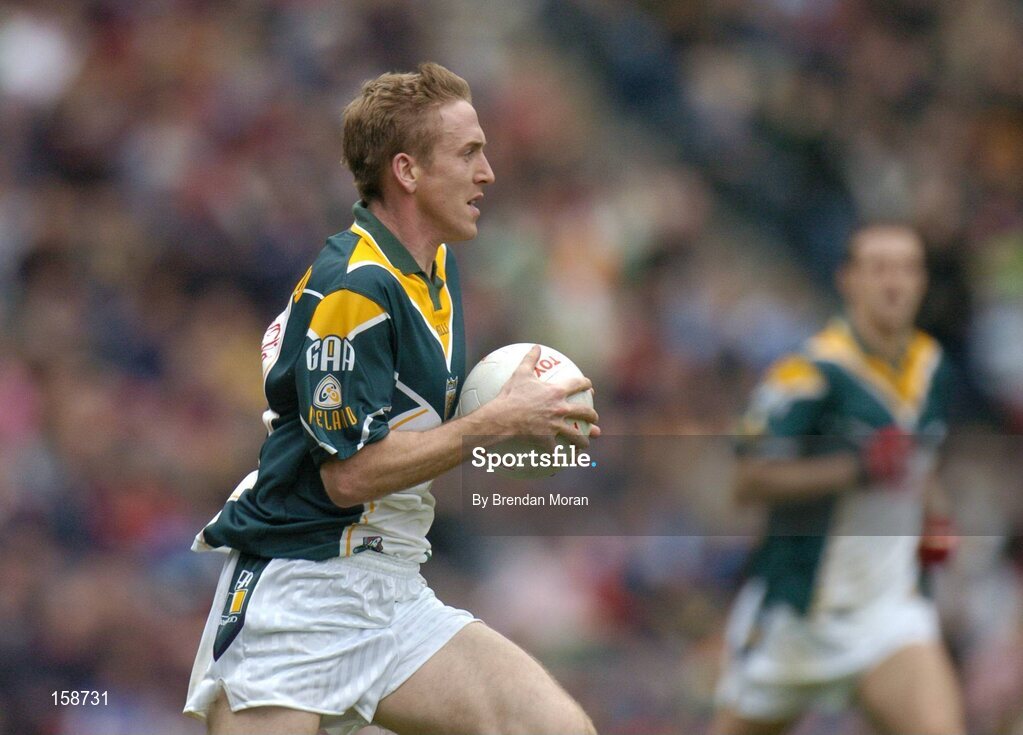 17 October 2004; David Heaney, Ireland. Coca Cola International Rules Series 2004, First Test, Ireland v Australia, Croke Park, Dublin. Picture credit; Brendan Moran / SPORTSFILE *** Local Caption *** Any photograph taken by SPORTSFILE during, or in connection with, the 2004 Coca Cola International Rules Series which displays GAA logos or contains an image or part of an image of any GAA intellectual property, or, which contains images of a GAA player/players in their playing uniforms, may only be used for editorial and non-advertising purposes.  Use of photographs for advertising, as posters or for purchase separately is strictly prohibited unless prior written approval has been obtained from the Gaelic Athletic Association.