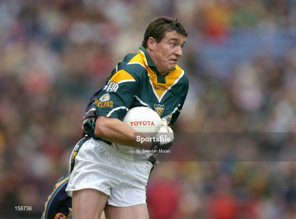 17 October 2004; Ciaran McManus, Ireland. Coca Cola International Rules Series 2004, First Test, Ireland v Australia, Croke Park, Dublin. Picture credit; Brendan Moran / SPORTSFILE *** Local Caption *** Any photograph taken by SPORTSFILE during, or in connection with, the 2004 Coca Cola International Rules Series which displays GAA logos or contains an image or part of an image of any GAA intellectual property, or, which contains images of a GAA player/players in their playing uniforms, may only be used for editorial and non-advertising purposes.  Use of photographs for advertising, as posters or for purchase separately is strictly prohibited unless prior written approval has been obtained from the Gaelic Athletic Association.
