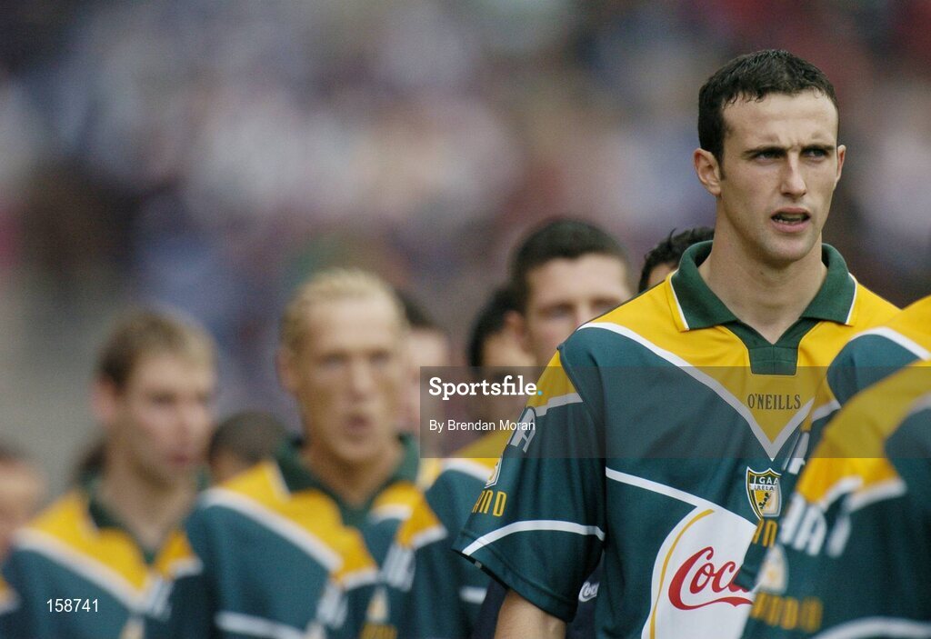 17 October 2004; Joe Bergin, Ireland. Coca Cola International Rules Series 2004, First Test, Ireland v Australia, Croke Park, Dublin. Picture credit; Brendan Moran / SPORTSFILE *** Local Caption *** Any photograph taken by SPORTSFILE during, or in connection with, the 2004 Coca Cola International Rules Series which displays GAA logos or contains an image or part of an image of any GAA intellectual property, or, which contains images of a GAA player/players in their playing uniforms, may only be used for editorial and non-advertising purposes.  Use of photographs for advertising, as posters or for purchase separately is strictly prohibited unless prior written approval has been obtained from the Gaelic Athletic Association.