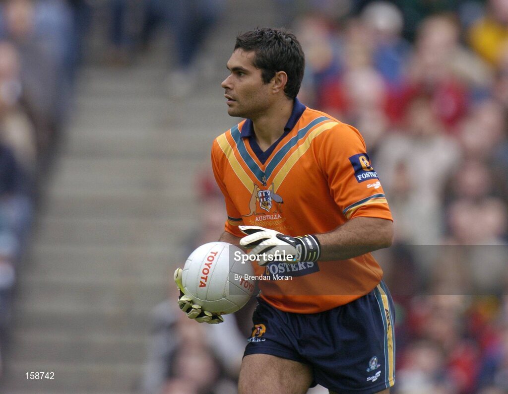 17 October 2004; Mal Michael, Australia. Coca Cola International Rules Series 2004, First Test, Ireland v Australia, Croke Park, Dublin. Picture credit; Brendan Moran / SPORTSFILE *** Local Caption *** Any photograph taken by SPORTSFILE during, or in connection with, the 2004 Coca Cola International Rules Series which displays GAA logos or contains an image or part of an image of any GAA intellectual property, or, which contains images of a GAA player/players in their playing uniforms, may only be used for editorial and non-advertising purposes.  Use of photographs for advertising, as posters or for purchase separately is strictly prohibited unless prior written approval has been obtained from the Gaelic Athletic Association.