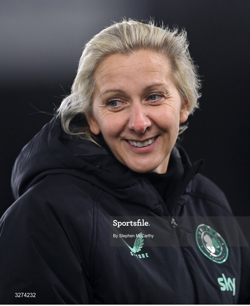 28 October 2025; Republic of Ireland head coach Carla Ward before the UEFA Women's Nations League A/B promotion/relegation play-off second leg match between Belgium and Republic of Ireland at The King Power At Den Dreef Stadium in Leuven, Belgium. Photo by Stephen McCarthy/Sportsfile