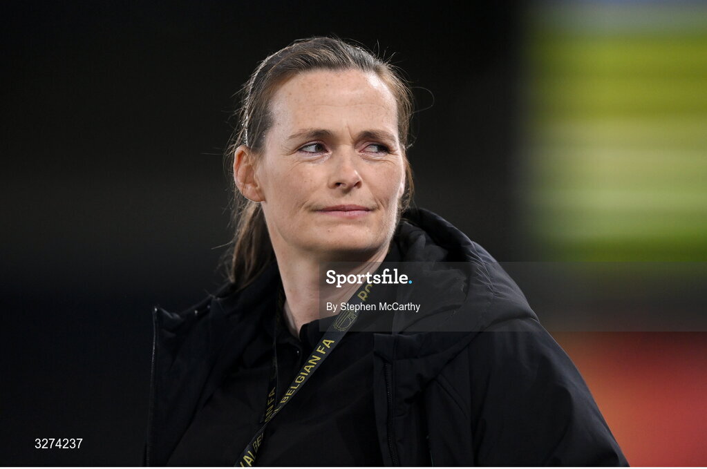 28 October 2025; Republic of Ireland team operations coordinator Denise McElhinney before the UEFA Women's Nations League A/B promotion/relegation play-off second leg match between Belgium and Republic of Ireland at The King Power At Den Dreef Stadium in Leuven, Belgium. Photo by Stephen McCarthy/Sportsfile