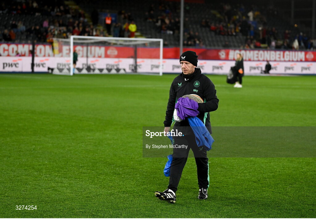 28 October 2025; Republic of Ireland equipment officer Barry Sanfey before the UEFA Women's Nations League A/B promotion/relegation play-off second leg match between Belgium and Republic of Ireland at The King Power At Den Dreef Stadium in Leuven, Belgium. Photo by Stephen McCarthy/Sportsfile
