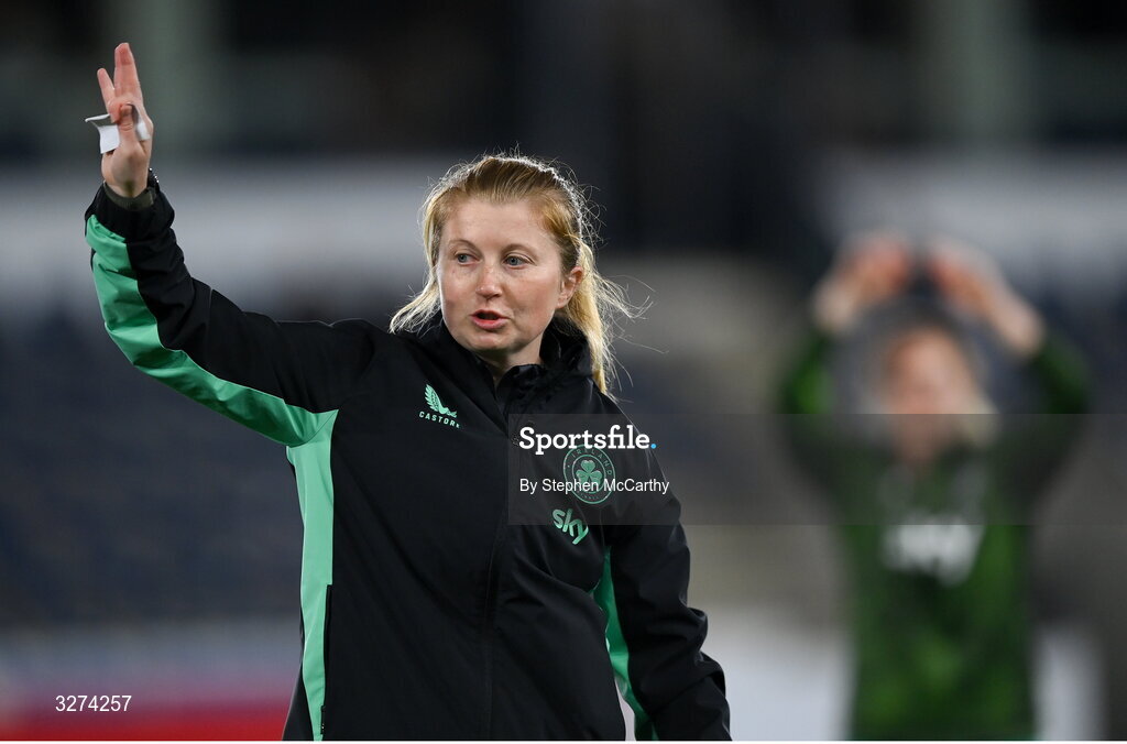 28 October 2025; Republic of Ireland performance coach Holly Pickett before the UEFA Women's Nations League A/B promotion/relegation play-off second leg match between Belgium and Republic of Ireland at The King Power At Den Dreef Stadium in Leuven, Belgium. Photo by Stephen McCarthy/Sportsfile