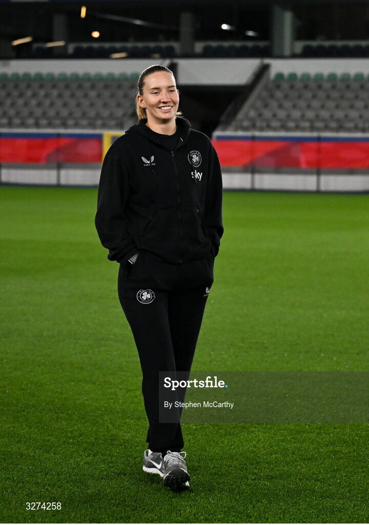 28 October 2025; Republic of Ireland goalkeeper Sophie Whitehouse before the UEFA Women's Nations League A/B promotion/relegation play-off second leg match between Belgium and Republic of Ireland at The King Power At Den Dreef Stadium in Leuven, Belgium. Photo by Stephen McCarthy/Sportsfile