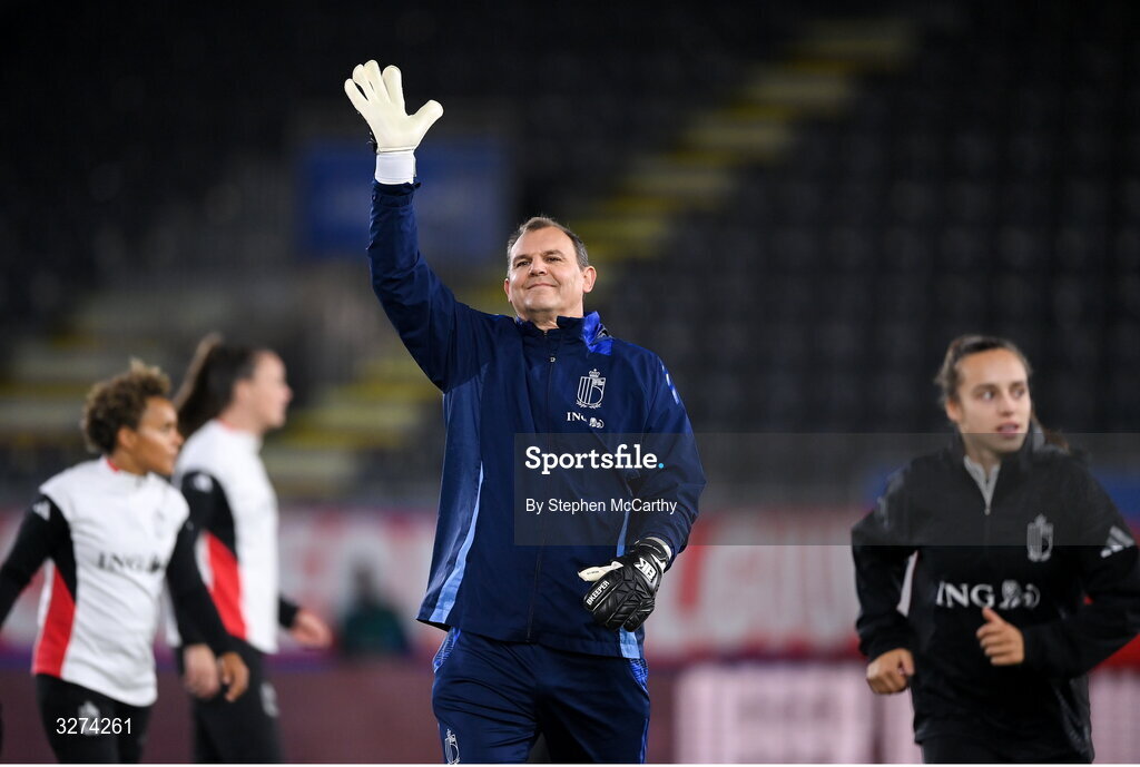 28 October 2025; Belgium goalkeeping coach Frank Verwimp before the UEFA Women's Nations League A/B promotion/relegation play-off second leg match between Belgium and Republic of Ireland at The King Power At Den Dreef Stadium in Leuven, Belgium. Photo by Stephen McCarthy/Sportsfile