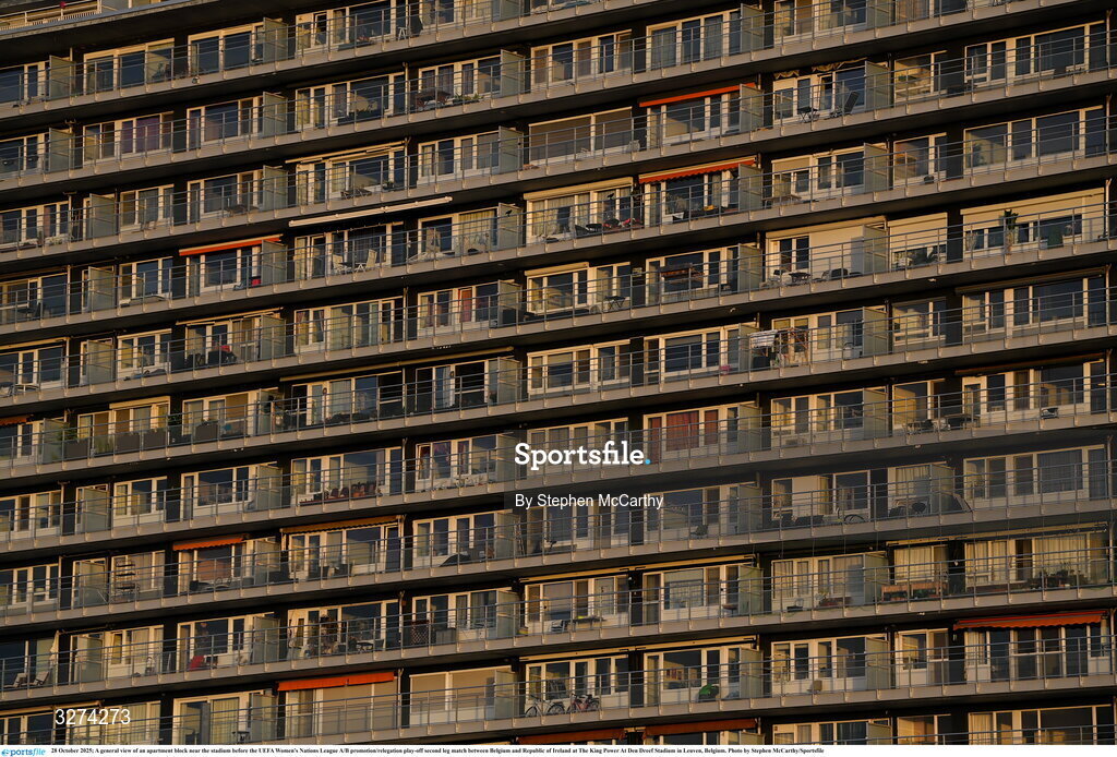 28 October 2025; A general view of an apartment block near the stadium before the UEFA Women's Nations League A/B promotion/relegation play-off second leg match between Belgium and Republic of Ireland at The King Power At Den Dreef Stadium in Leuven, Belgium. Photo by Stephen McCarthy/Sportsfile