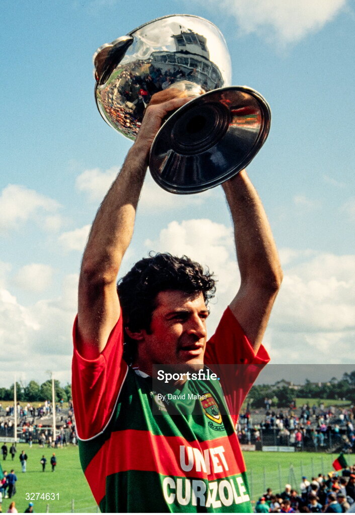 26 July 1992; Mayo captain Peter Forde lifts the Nestor cup after their side's victory in the Connacht Senior Football Championship Final match between Mayo and Roscommon at MacHale Park in Castlebar, Mayo. Photo by David Maher/Sportsfile
