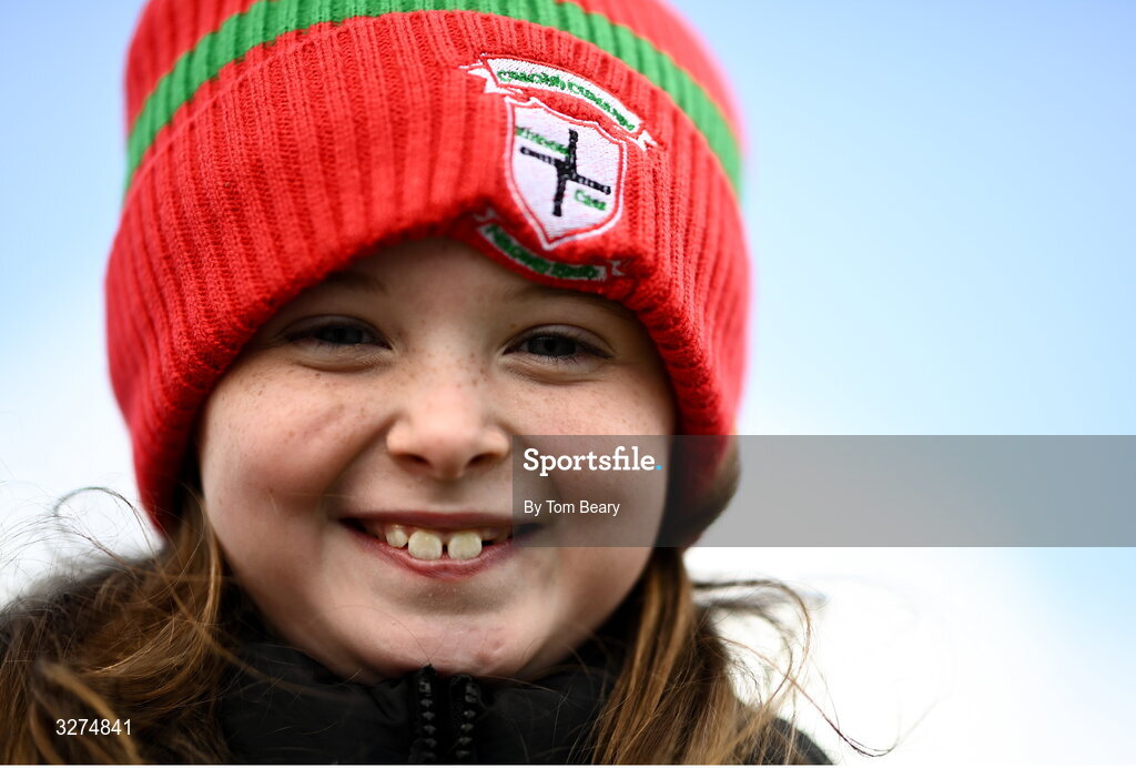 1 November 2025; St Brigid's supporter Chloe Kelly, aged 8, before the Roscommon County Senior Club Football Championship Final Replay between St Brigid's and Pádraig Pearses at King & Moffatt Dr Hyde Park in Roscommon. Photo by Tom Beary/Sportsfile