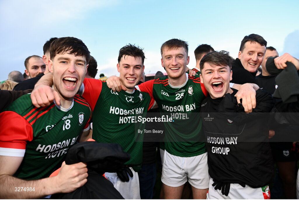 1 November 2025; St Brigid's players celebrate their side’s victory in the Roscommon County Senior Club Football Championship Final Replay between St Brigid's and Pádraig Pearses at King & Moffatt Dr Hyde Park in Roscommon. Photo by Tom Beary/Sportsfile