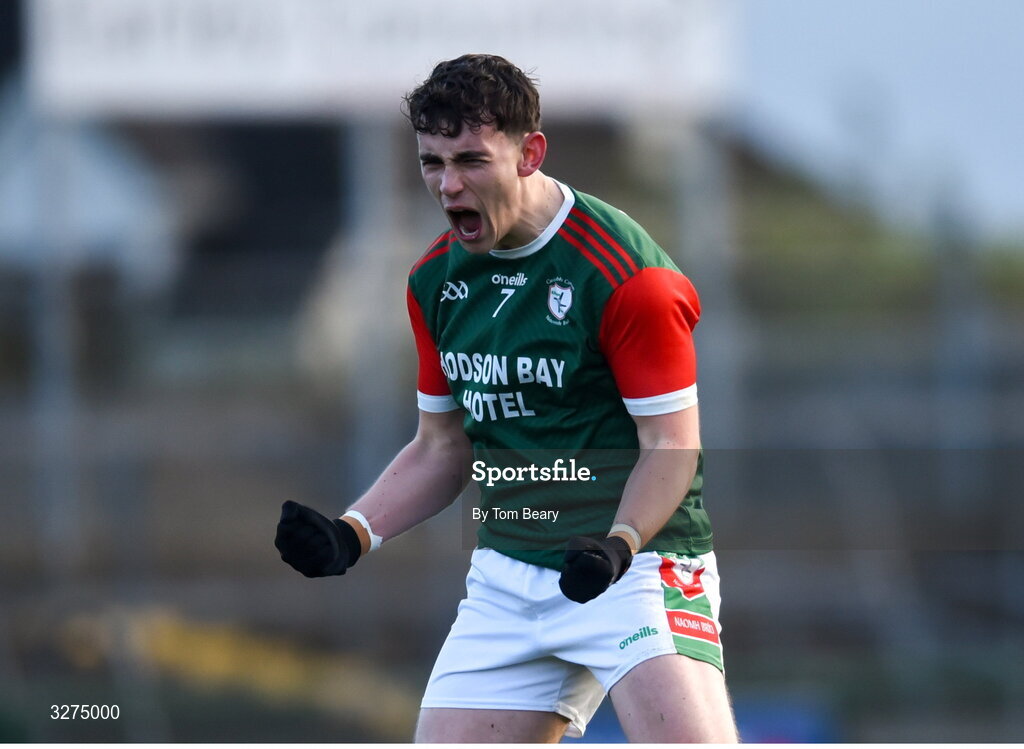 1 November 2025; Eoghan Derwin of St Brigid's celebrates at the final whistle of the Roscommon County Senior Club Football Championship Final Replay between St Brigid's and Pádraig Pearses at King & Moffatt Dr Hyde Park in Roscommon. Photo by Tom Beary/Sportsfile