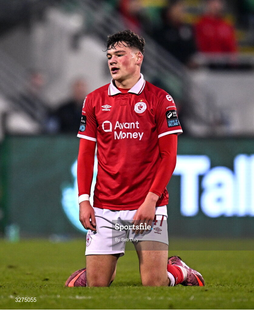 1 November 2025; Owen Elding of Sligo Rovers reacts during the SSE Airtricity Men's Premier Division match between Shamrock Rovers and Sligo Rovers at Tallaght Stadium in Dublin. Photo by Seb Daly/Sportsfile