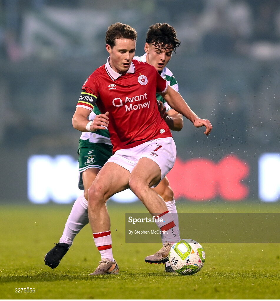 1 November 2025; Will Fitzgerald of Sligo Rovers in action against Egor Vassenin of Shamrock Rovers during the SSE Airtricity Men's Premier Division match between Shamrock Rovers and Sligo Rovers at Tallaght Stadium in Dublin. Photo by Stephen McCarthy/Sportsfile