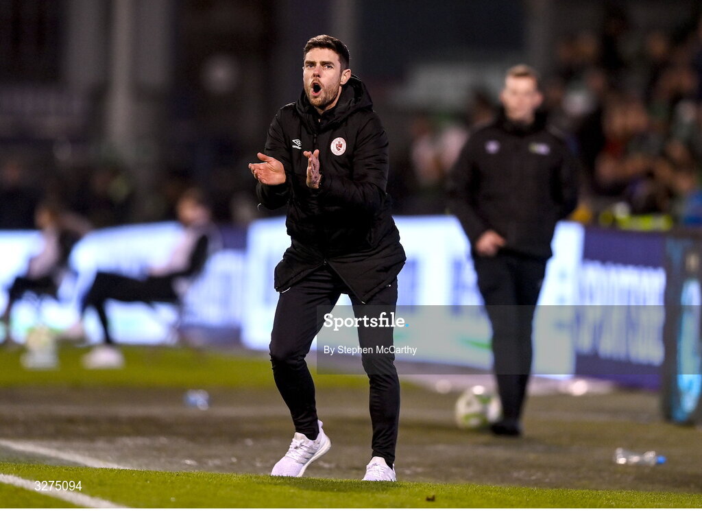 1 November 2025; Sligo Rovers manager John Russell during the SSE Airtricity Men's Premier Division match between Shamrock Rovers and Sligo Rovers at Tallaght Stadium in Dublin. Photo by Stephen McCarthy/Sportsfile