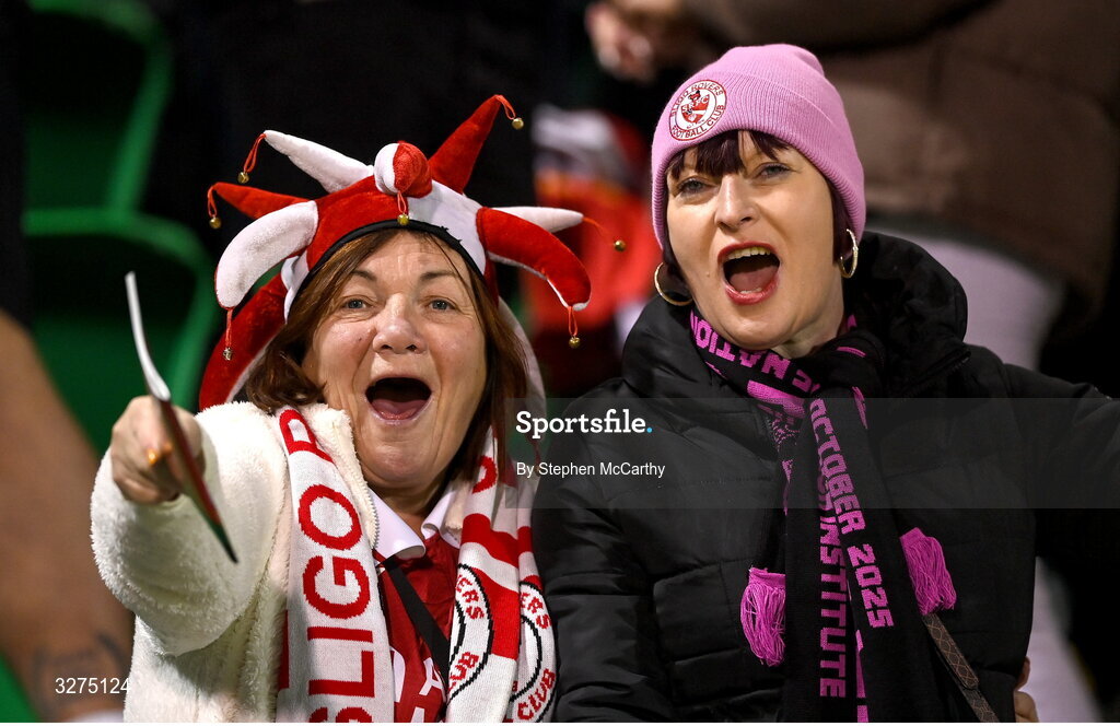 1 November 2025; Sligo Rovers supporters during the SSE Airtricity Men's Premier Division match between Shamrock Rovers and Sligo Rovers at Tallaght Stadium in Dublin. Photo by Stephen McCarthy/Sportsfile