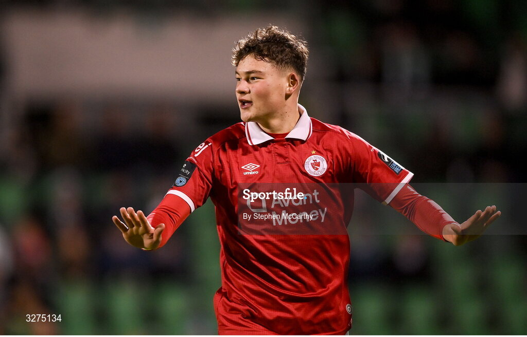 1 November 2025; Owen Elding of Sligo Rovers celebrates after scoring his side's second goal, a penalty, during the SSE Airtricity Men's Premier Division match between Shamrock Rovers and Sligo Rovers at Tallaght Stadium in Dublin. Photo by Stephen McCarthy/Sportsfile