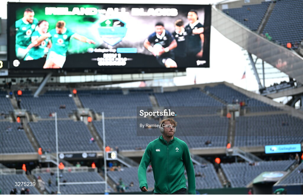 1 November 2025; Ryan Baird of Ireland before the Gallagher Cup match between Ireland and New Zealand at Soldier Field in Chicago, USA. Photo by Ramsey Cardy/Sportsfile