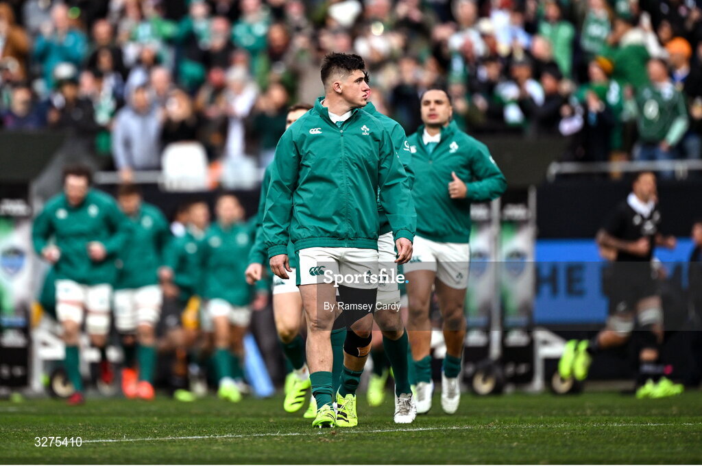 1 November 2025; Dan Sheehan of Ireland before the Gallagher Cup match between Ireland and New Zealand at Soldier Field in Chicago, USA. Photo by Ramsey Cardy/Sportsfile
