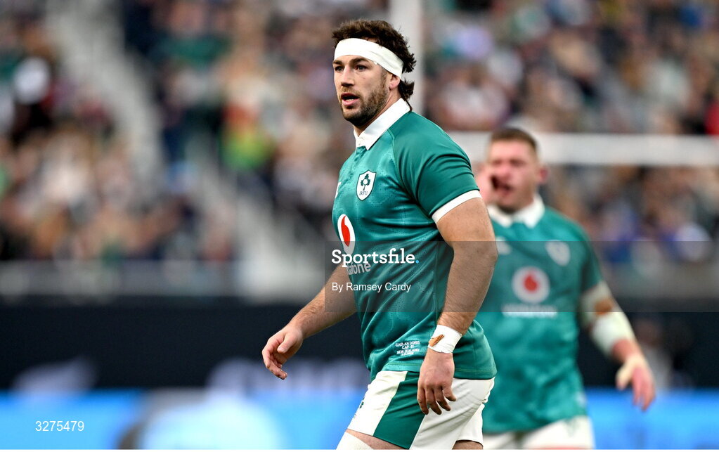1 November 2025; Caelan Doris of Ireland during the Gallagher Cup match between Ireland and New Zealand at Soldier Field in Chicago, USA. Photo by Ramsey Cardy/Sportsfile