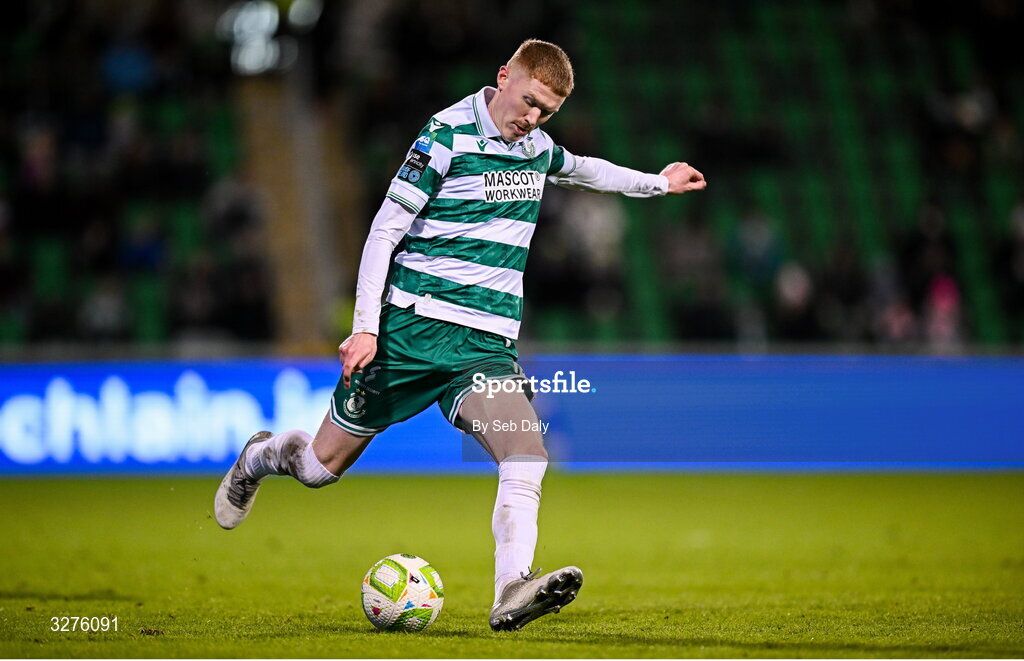 1 November 2025; Darragh Nugent of Shamrock Rovers during the SSE Airtricity Men's Premier Division match between Shamrock Rovers and Sligo Rovers at Tallaght Stadium in Dublin. Photo by Seb Daly/Sportsfile