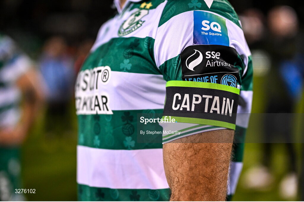 1 November 2025; A detailed view of the captains armband worn by Shamrock Rovers captain Roberto Lopes after the SSE Airtricity Men's Premier Division match between Shamrock Rovers and Sligo Rovers at Tallaght Stadium in Dublin. Photo by Stephen McCarthy/Sportsfile