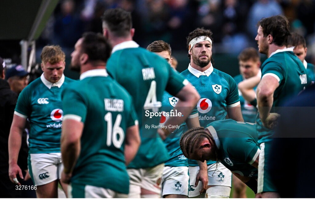 1 November 2025; Caelan Doris of Ireland reacts after the Gallagher Cup match between Ireland and New Zealand at Soldier Field in Chicago, USA. Photo by Ramsey Cardy/Sportsfile